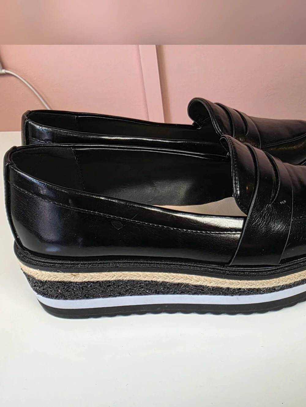 ALDO Black Platform Loafers Size 8.5 Patent Chunky Shoes
